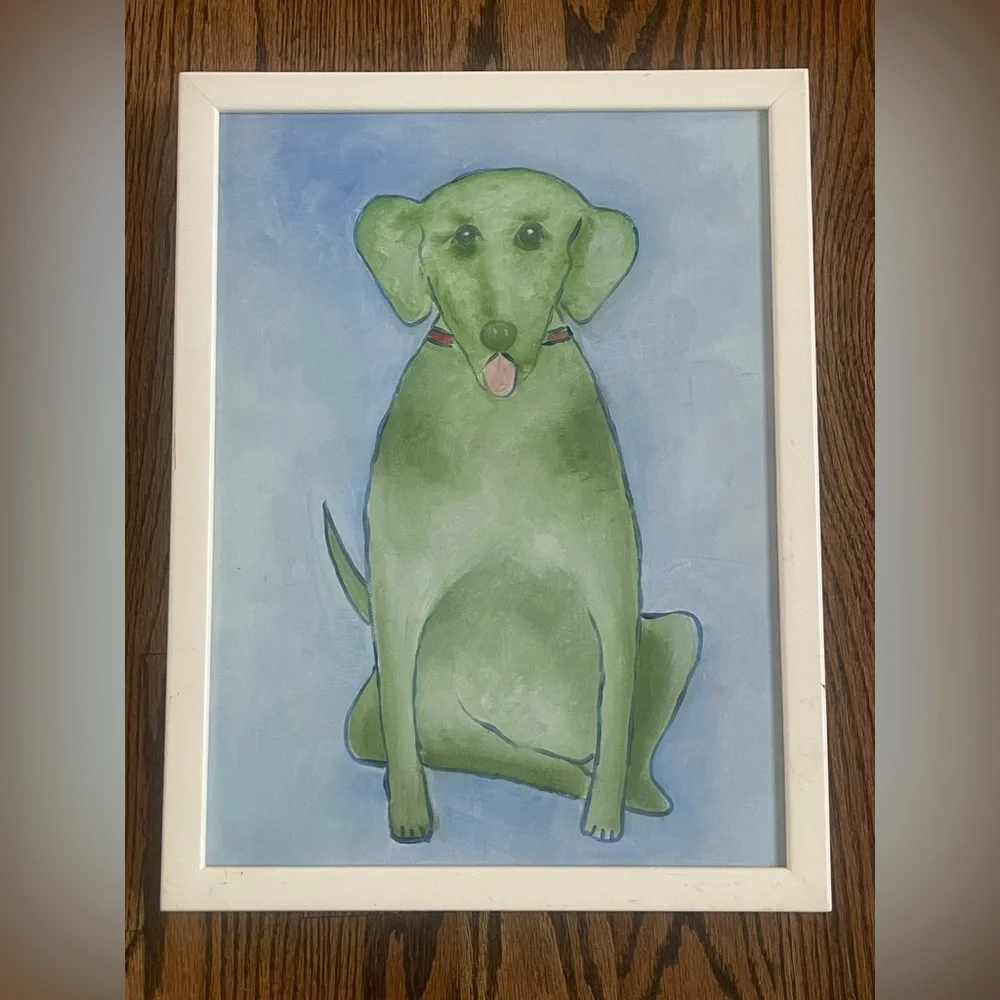 Vintage Pottery Barn kids green frames dog picture 17x13